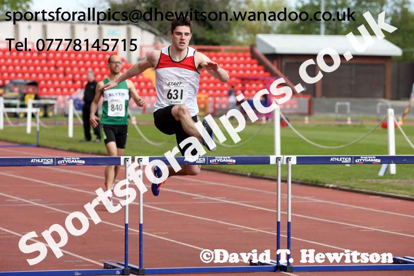 Mens under-20s 400 metres hurdles, North Eastern Track and Field Champs, Gateshead Stadium. Photo: David T. Hewitson/Sports for All Pics